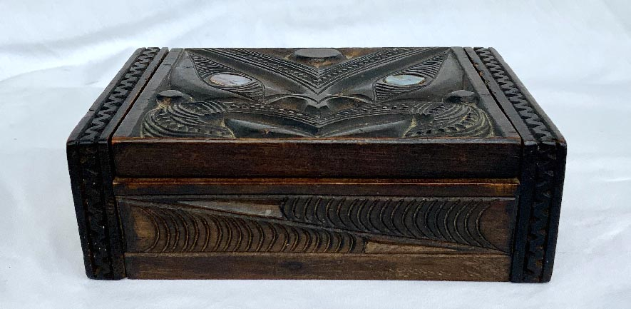 vintage New Zealand carved wooden Maori box